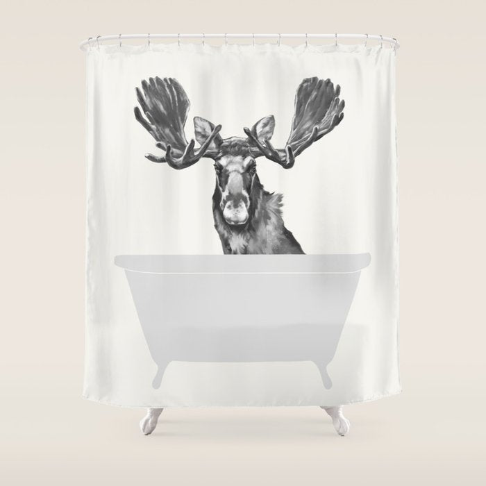 Vintage Moose in Bathtub Shower Curtain Gallery Image 1