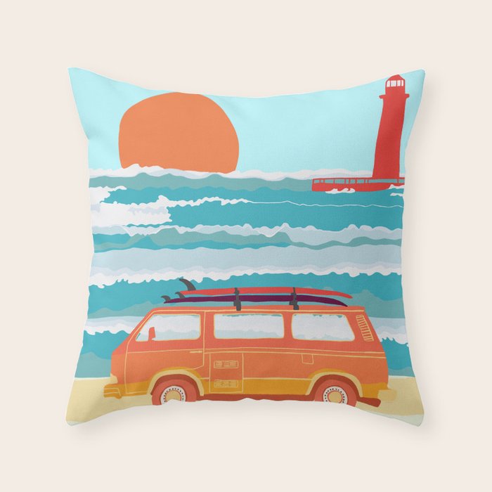 Great Lakes Surf Sunset Throw Pillow Gallery Image 1
