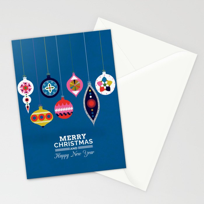 Retro Christmas Baubles on a dark background Stationery Card Gallery Image 2