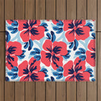 Tropical hibiscus summer flower art pattern Outdoor Rug Gallery Image 1