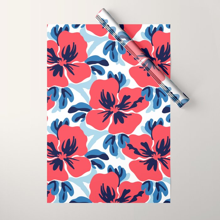 Tropical hibiscus summer flower art pattern Wrapping Paper Gallery Image 1