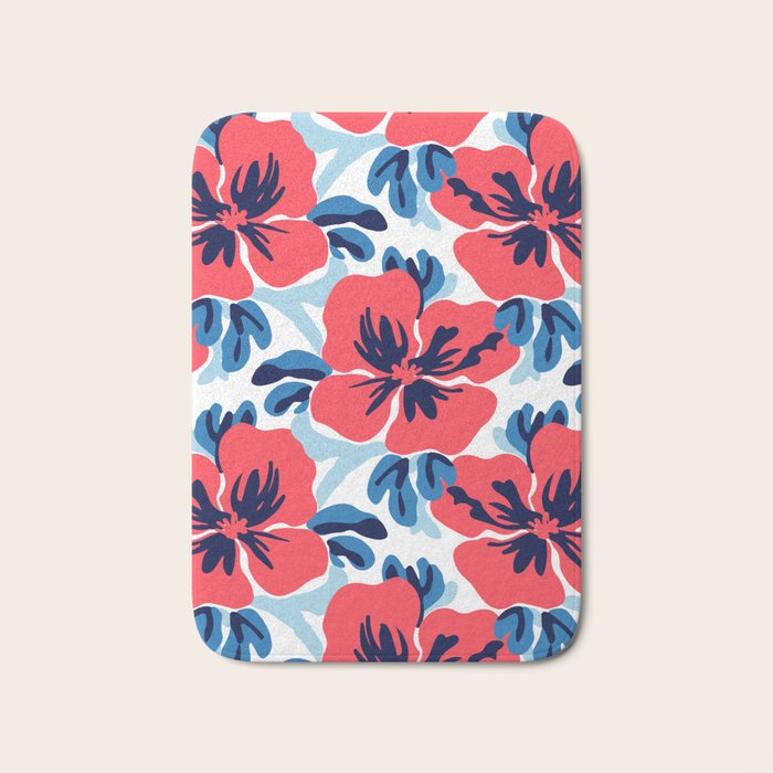 Tropical hibiscus summer flower art pattern Bath Mat Gallery Image 1