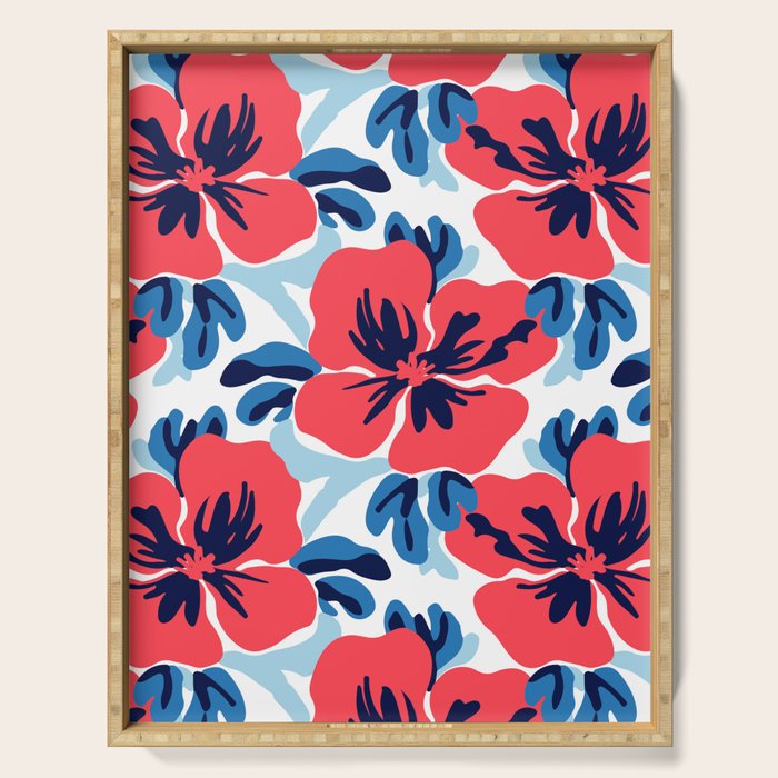Tropical hibiscus summer flower art pattern Serving Tray Gallery Image 1