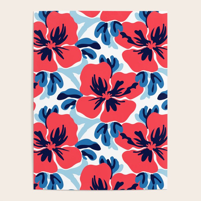 Tropical hibiscus summer flower art pattern Poster Gallery Image 4