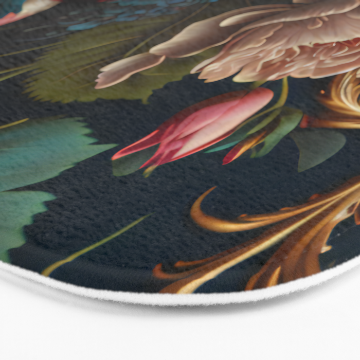 Vintage Bird and Dark Floral Print Bath Mat Gallery Image 3