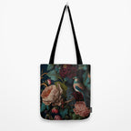 Vintage Bird and Dark Floral Print Tote Bag Gallery Image 2