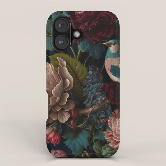 Vintage Bird and Dark Floral Print iPhone Case Gallery Image 1