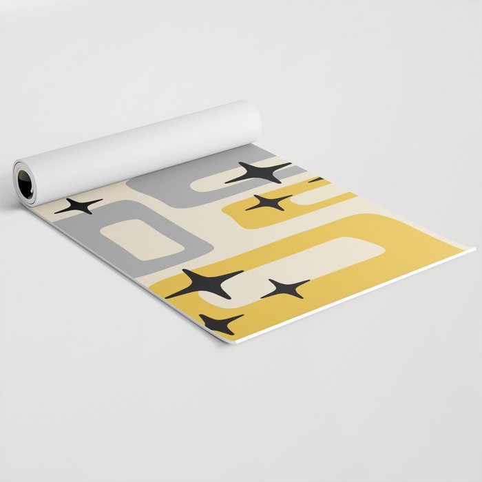 Retro Mid Century Modern Abstract Pattern 226 Yellow and Gray Yoga Mat Gallery Image 2