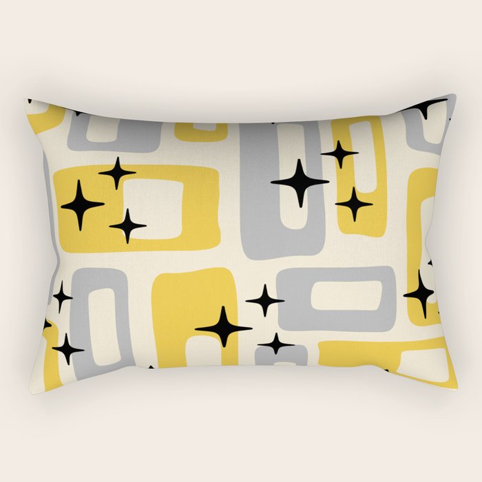 Retro Mid Century Modern Abstract Pattern 226 Yellow and Gray Rectangular Pillow Gallery Image 2