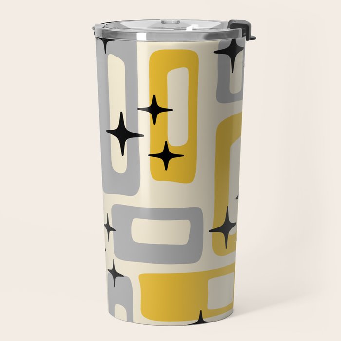 Retro Mid Century Modern Abstract Pattern 226 Yellow and Gray Travel Mug Gallery Image 2