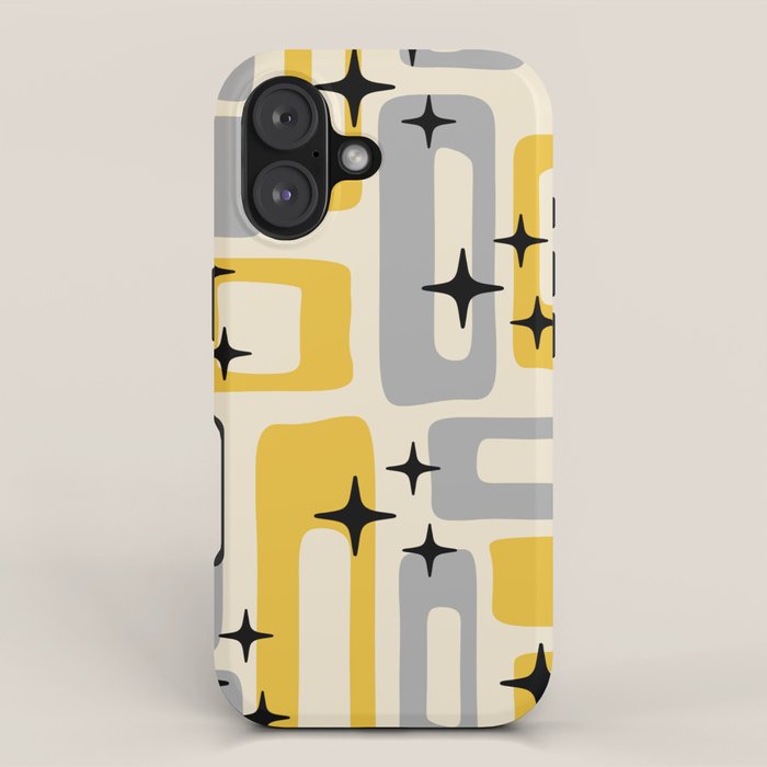 Retro Mid Century Modern Abstract Pattern 226 Yellow and Gray iPhone Case Gallery Image 1
