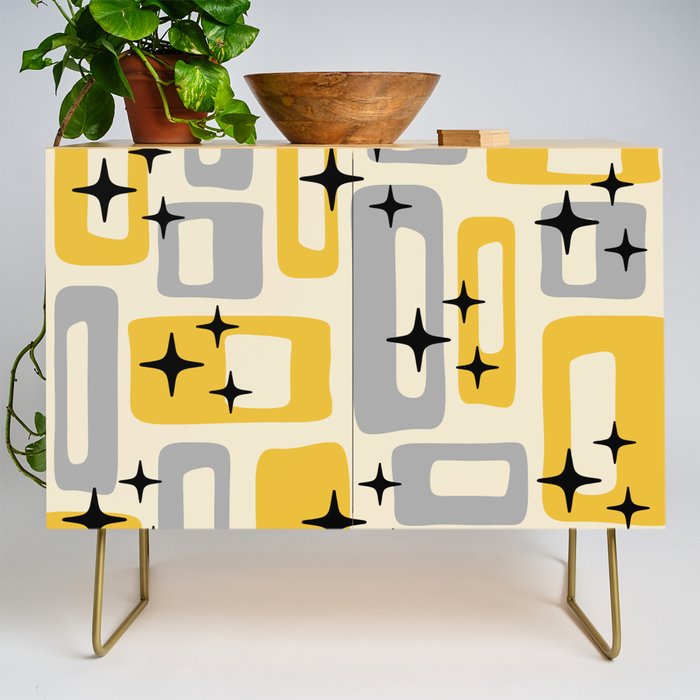Retro Mid Century Modern Abstract Pattern 226 Yellow and Gray Credenza Gallery Image 1