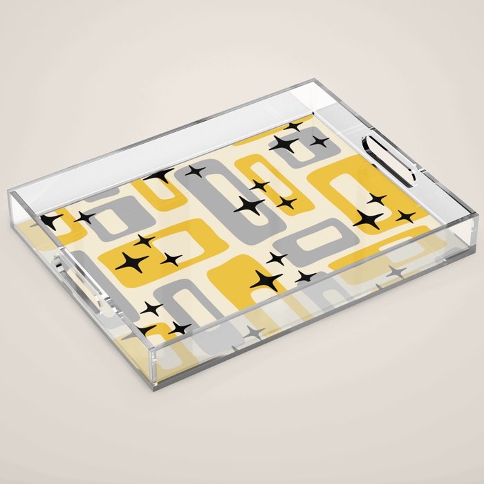 Retro Mid Century Modern Abstract Pattern 226 Yellow and Gray Acrylic Tray Gallery Image 1
