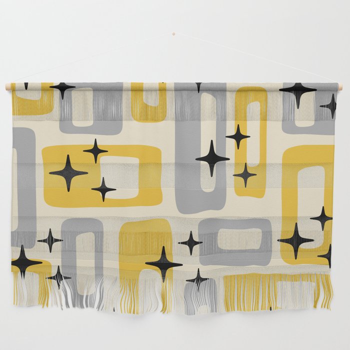Retro Mid Century Modern Abstract Pattern 226 Yellow and Gray Wall Hanging Gallery Image 1