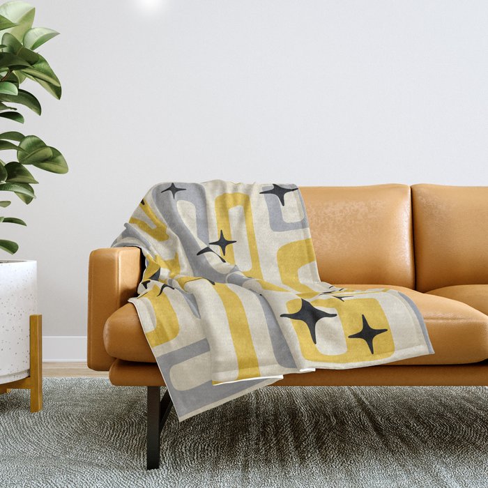 Retro Mid Century Modern Abstract Pattern 226 Yellow and Gray Throw Blanket Gallery Image 1