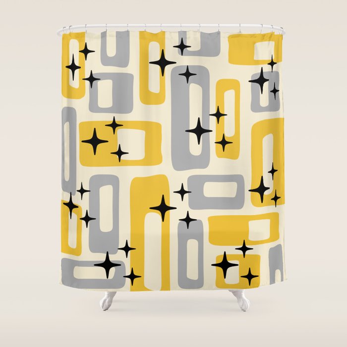 Retro Mid Century Modern Abstract Pattern 226 Yellow and Gray Shower Curtain Gallery Image 1