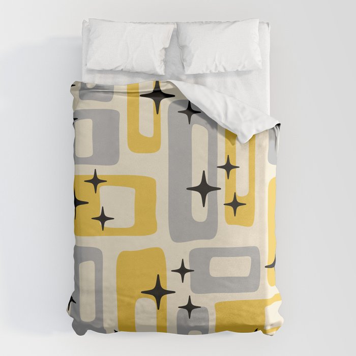 Retro Mid Century Modern Abstract Pattern 226 Yellow and Gray Duvet Cover Gallery Image 6