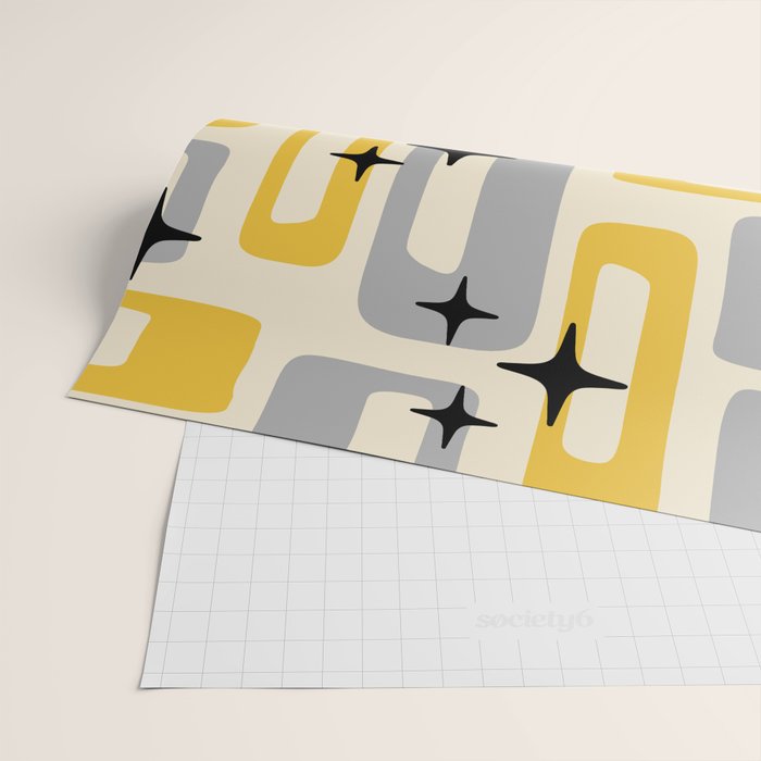Retro Mid Century Modern Abstract Pattern 226 Yellow and Gray Wrapping Paper Gallery Image 2