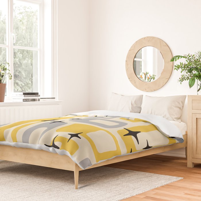 Retro Mid Century Modern Abstract Pattern 226 Yellow and Gray Duvet Cover Gallery Image 2