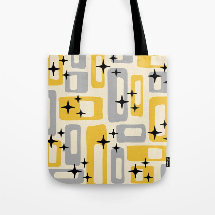 Retro Mid Century Modern Abstract Pattern 226 Yellow and Gray Tote Bag Gallery Image 1