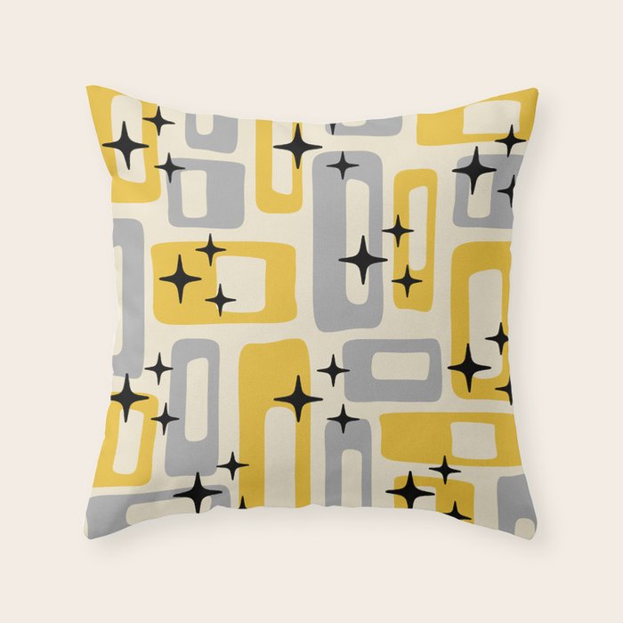 Retro Mid Century Modern Abstract Pattern 226 Yellow and Gray Throw Pillow Gallery Image 1