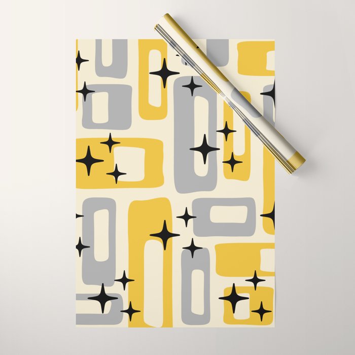 Retro Mid Century Modern Abstract Pattern 226 Yellow and Gray Wrapping Paper Gallery Image 1