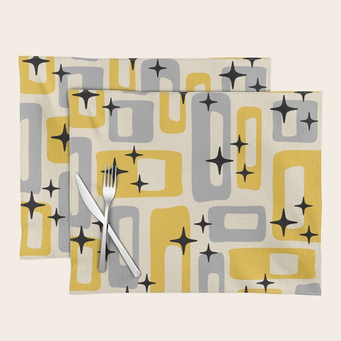 Retro Mid Century Modern Abstract Pattern 226 Yellow and Gray Placemat Gallery Image 1