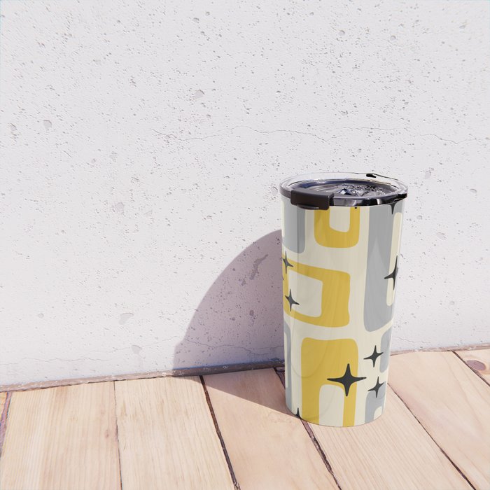 Retro Mid Century Modern Abstract Pattern 226 Yellow and Gray Travel Mug Gallery Image 4