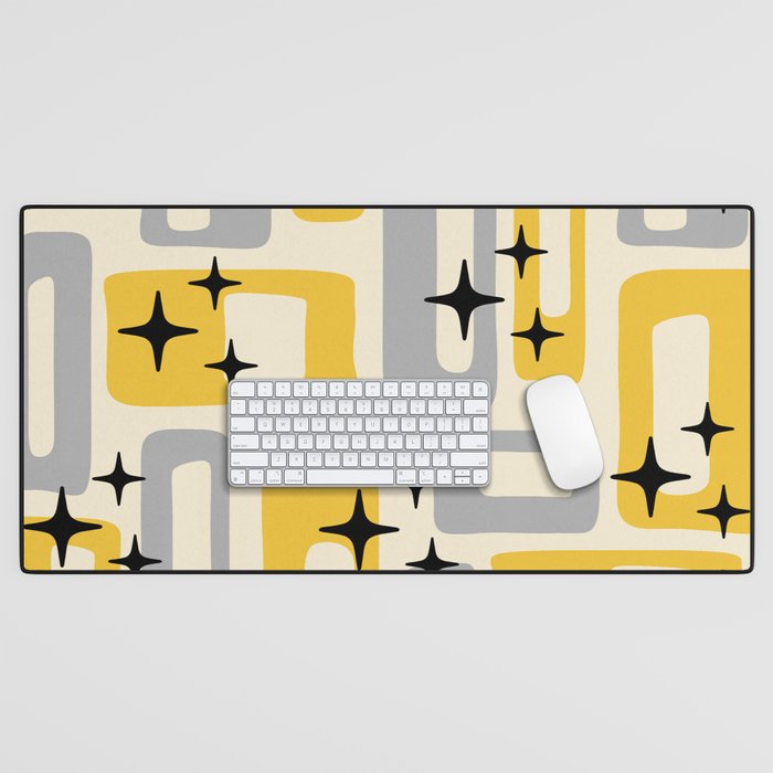 Retro Mid Century Modern Abstract Pattern 226 Yellow and Gray Desk Mat Gallery Image 1
