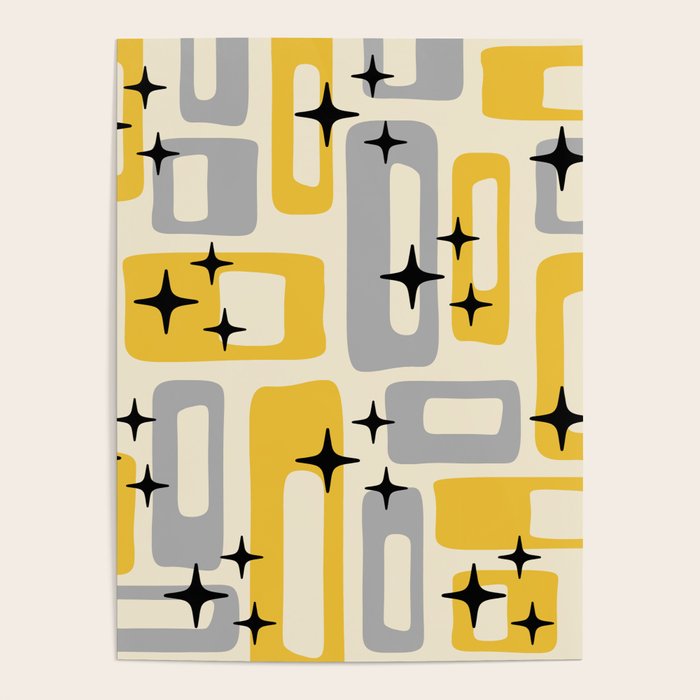 Retro Mid Century Modern Abstract Pattern 226 Yellow and Gray Poster Gallery Image 4