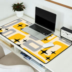 Retro Mid Century Modern Abstract Pattern 226 Yellow and Gray Desk Mat Gallery Image 2