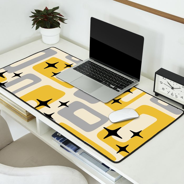 Retro Mid Century Modern Abstract Pattern 226 Yellow and Gray Desk Mat Gallery Image 2
