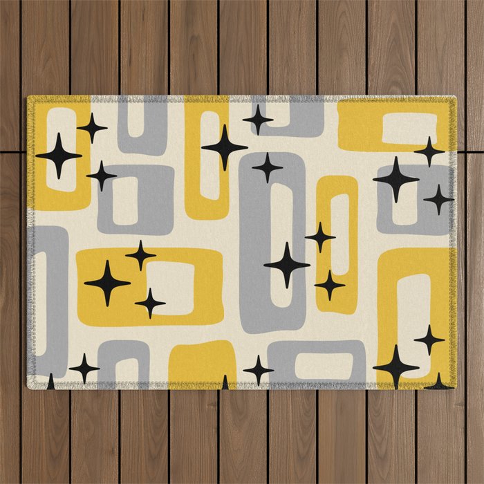 Retro Mid Century Modern Abstract Pattern 226 Yellow and Gray Outdoor Rug Gallery Image 1
