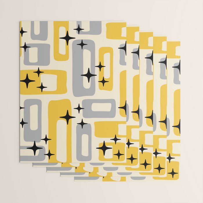 Retro Mid Century Modern Abstract Pattern 226 Yellow and Gray Wrapping Paper Gallery Image 3
