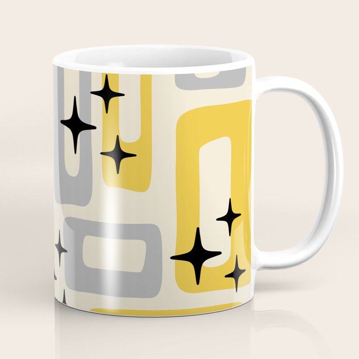 Retro Mid Century Modern Abstract Pattern 226 Yellow and Gray Coffee Mug Gallery Image 1