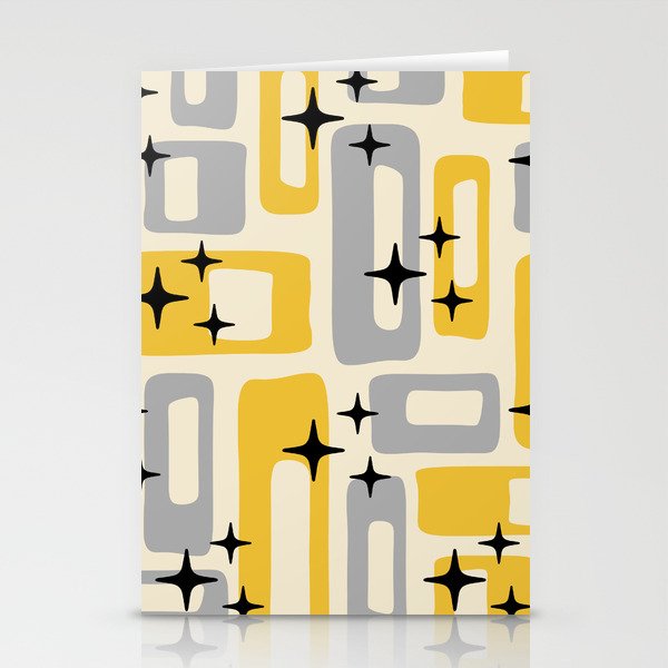 Retro Mid Century Modern Abstract Pattern 226 Yellow and Gray Stationery Card Gallery Image 1
