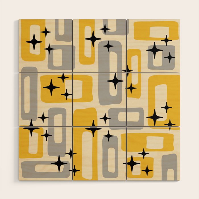 Retro Mid Century Modern Abstract Pattern 226 Yellow and Gray Wood Wall Art Gallery Image 1