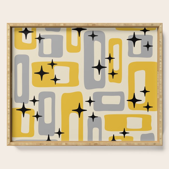 Retro Mid Century Modern Abstract Pattern 226 Yellow and Gray Serving Tray Gallery Image 1