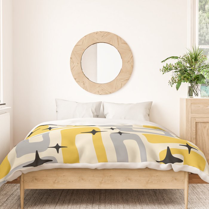 Retro Mid Century Modern Abstract Pattern 226 Yellow and Gray Duvet Cover Gallery Image 3