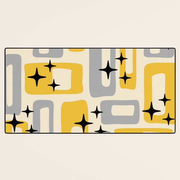 Retro Mid Century Modern Abstract Pattern 226 Yellow and Gray Desk Mat Gallery Image 3