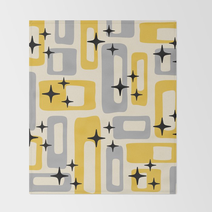 Retro Mid Century Modern Abstract Pattern 226 Yellow and Gray Throw Blanket Gallery Image 2