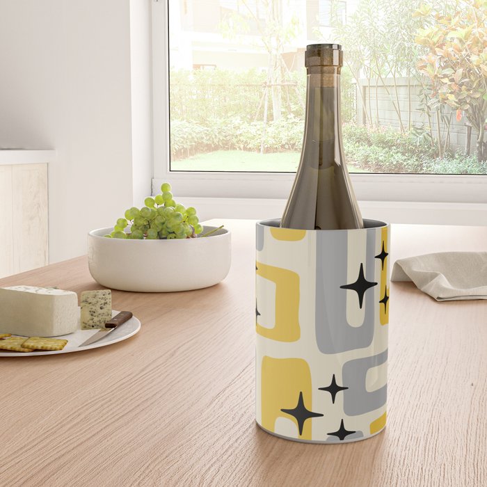Retro Mid Century Modern Abstract Pattern 226 Yellow and Gray Wine Chiller Gallery Image 4
