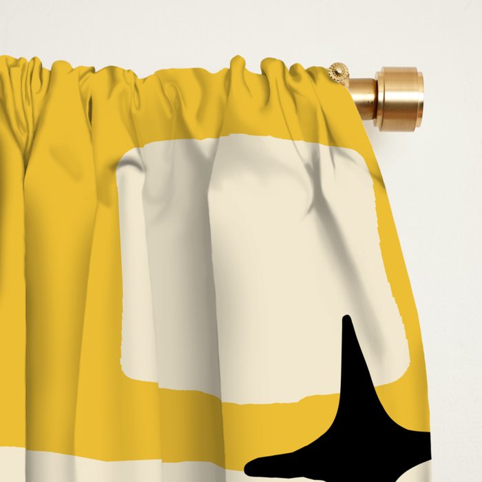 Retro Mid Century Modern Abstract Pattern 226 Yellow and Gray Window Curtain Gallery Image 2