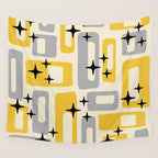 Retro Mid Century Modern Abstract Pattern 226 Yellow and Gray Wall Tapestry Gallery Image 4