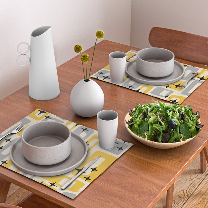 Retro Mid Century Modern Abstract Pattern 226 Yellow and Gray Placemat Gallery Image 2