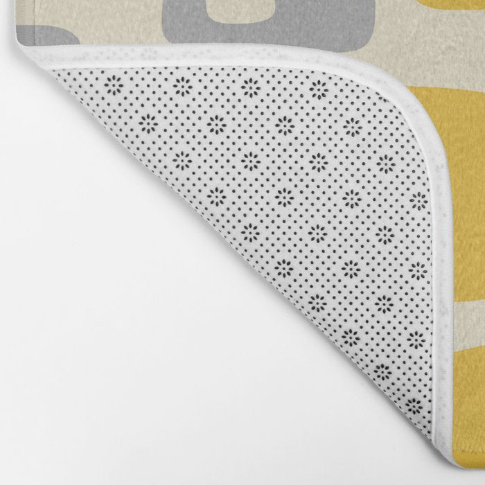 Retro Mid Century Modern Abstract Pattern 226 Yellow and Gray Bath Mat Gallery Image 2