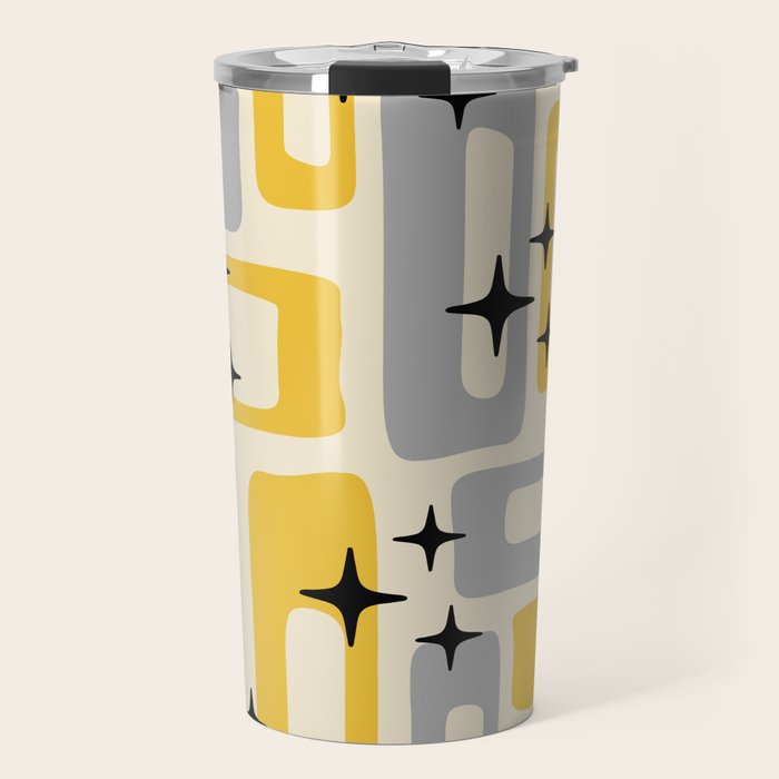 Retro Mid Century Modern Abstract Pattern 226 Yellow and Gray Travel Mug Gallery Image 1