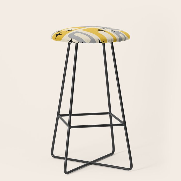Retro Mid Century Modern Abstract Pattern 226 Yellow and Gray Stool Gallery Image 1
