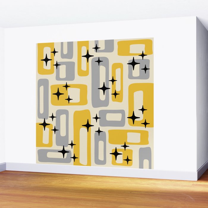 Retro Mid Century Modern Abstract Pattern 226 Yellow and Gray Wall Mural Gallery Image 2