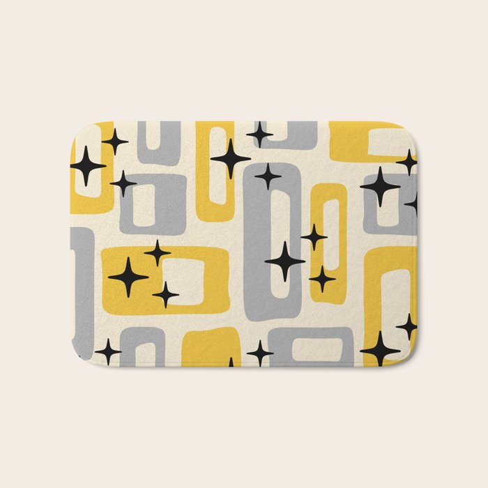 Retro Mid Century Modern Abstract Pattern 226 Yellow and Gray Bath Mat Gallery Image 1
